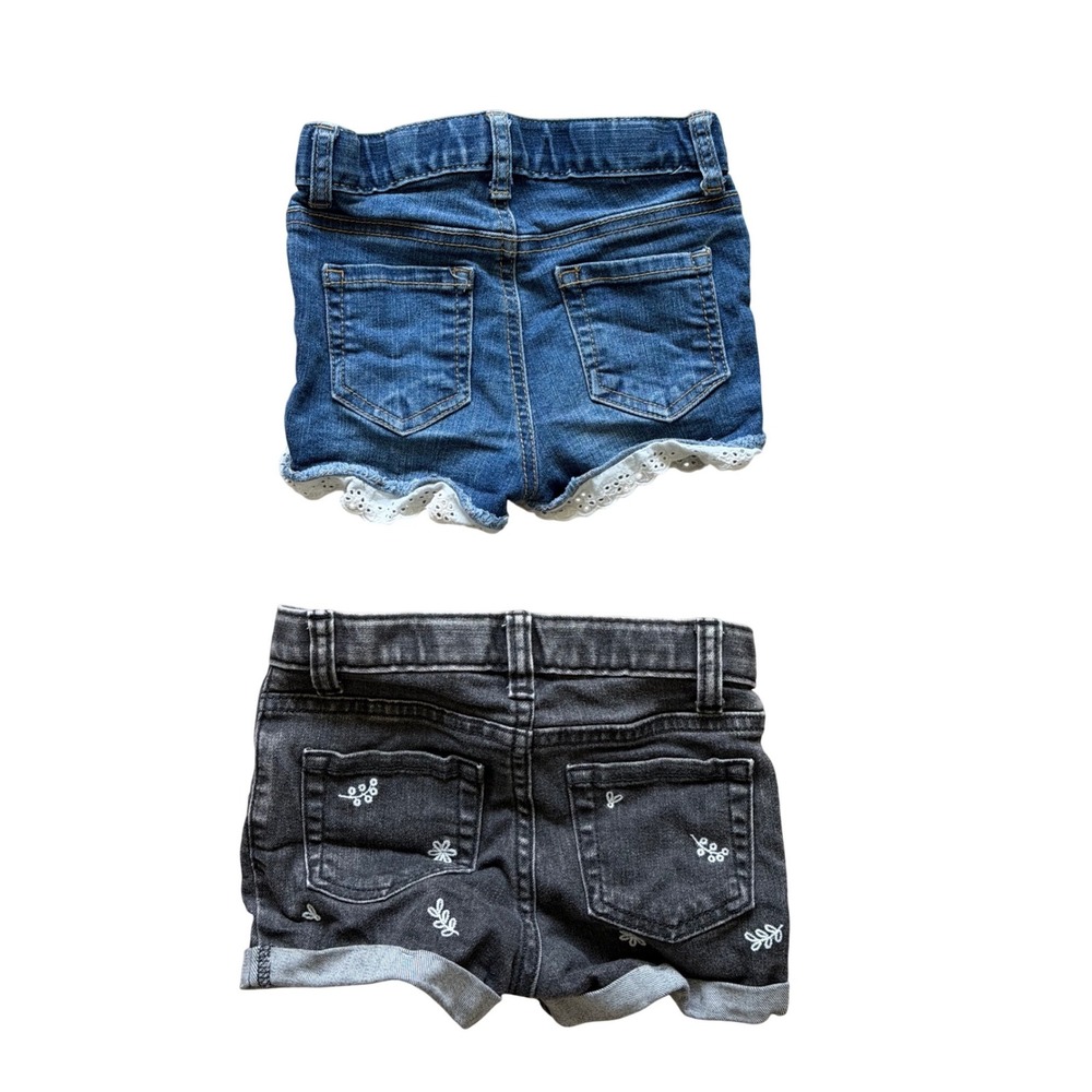 Cat & Jack Denim Shorts Girls 3T Blue Black Lace Floral Embroidery 2 Pack - Picture 3 of 7